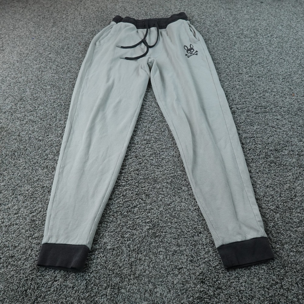 Psycho Bunny Sweatpants Mens M White Waffle Knit Thermal Jogger Pants Drawstring